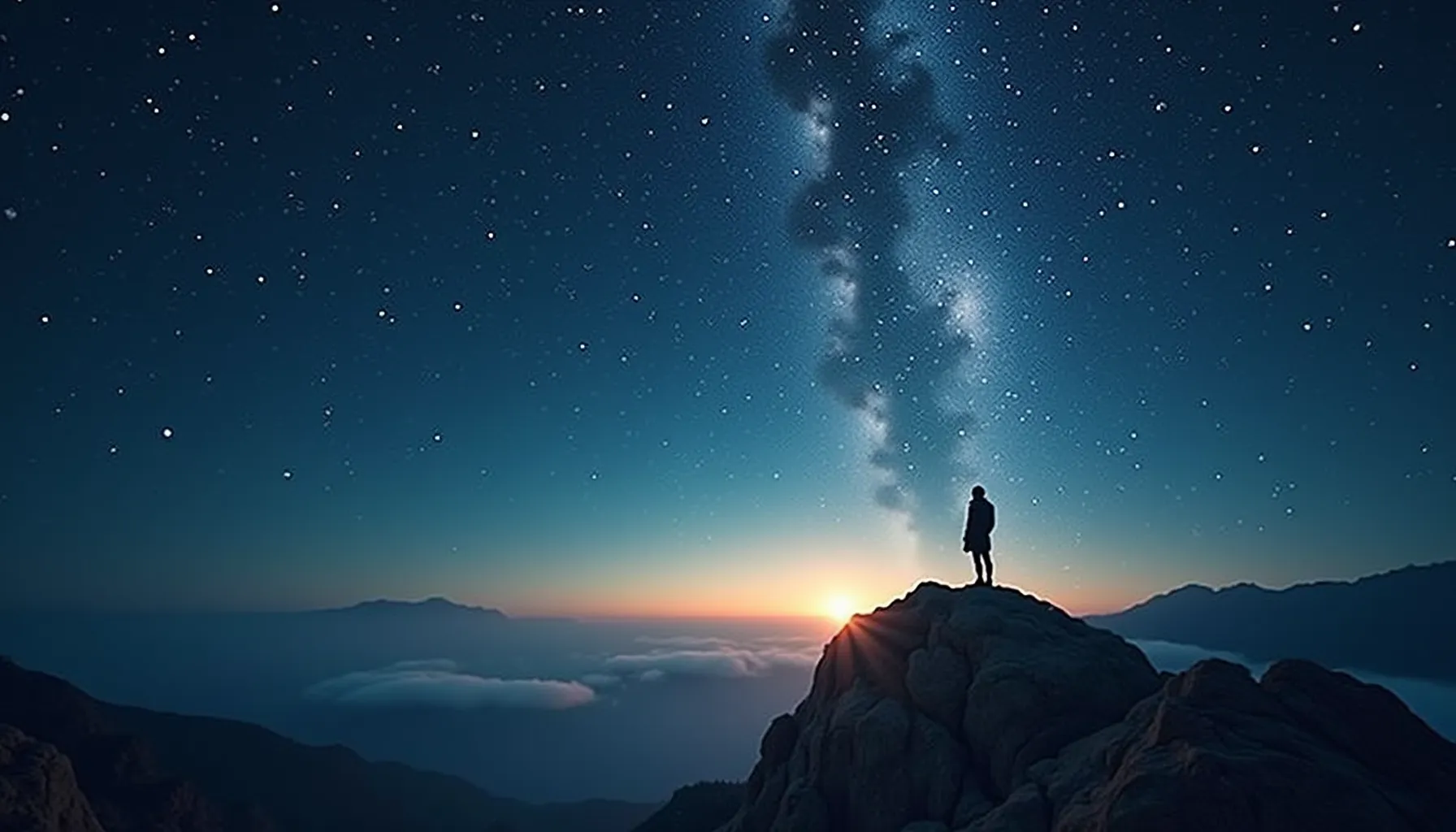 What is leadership vision statement? A lone figure stands on a rocky summit under a starry sky.