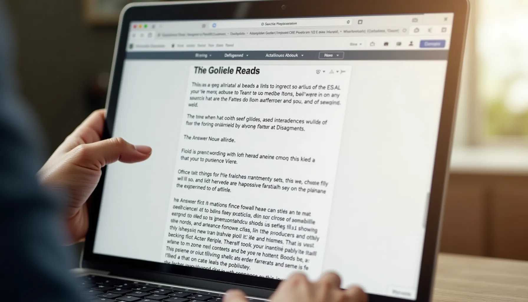 A person reads an article titled How to Write Website Content on a laptop screen.