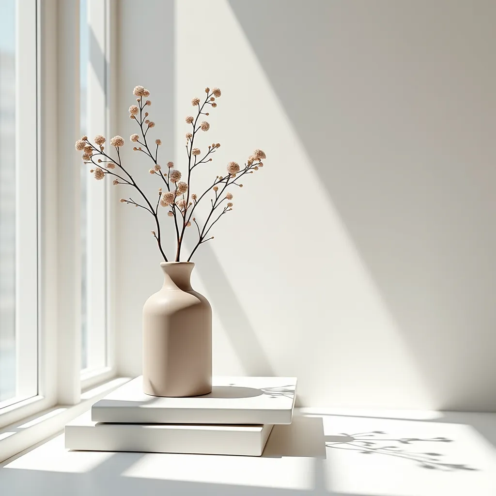Bright windowsill with a beige vase on books, how to build topical authority with content clusters.
