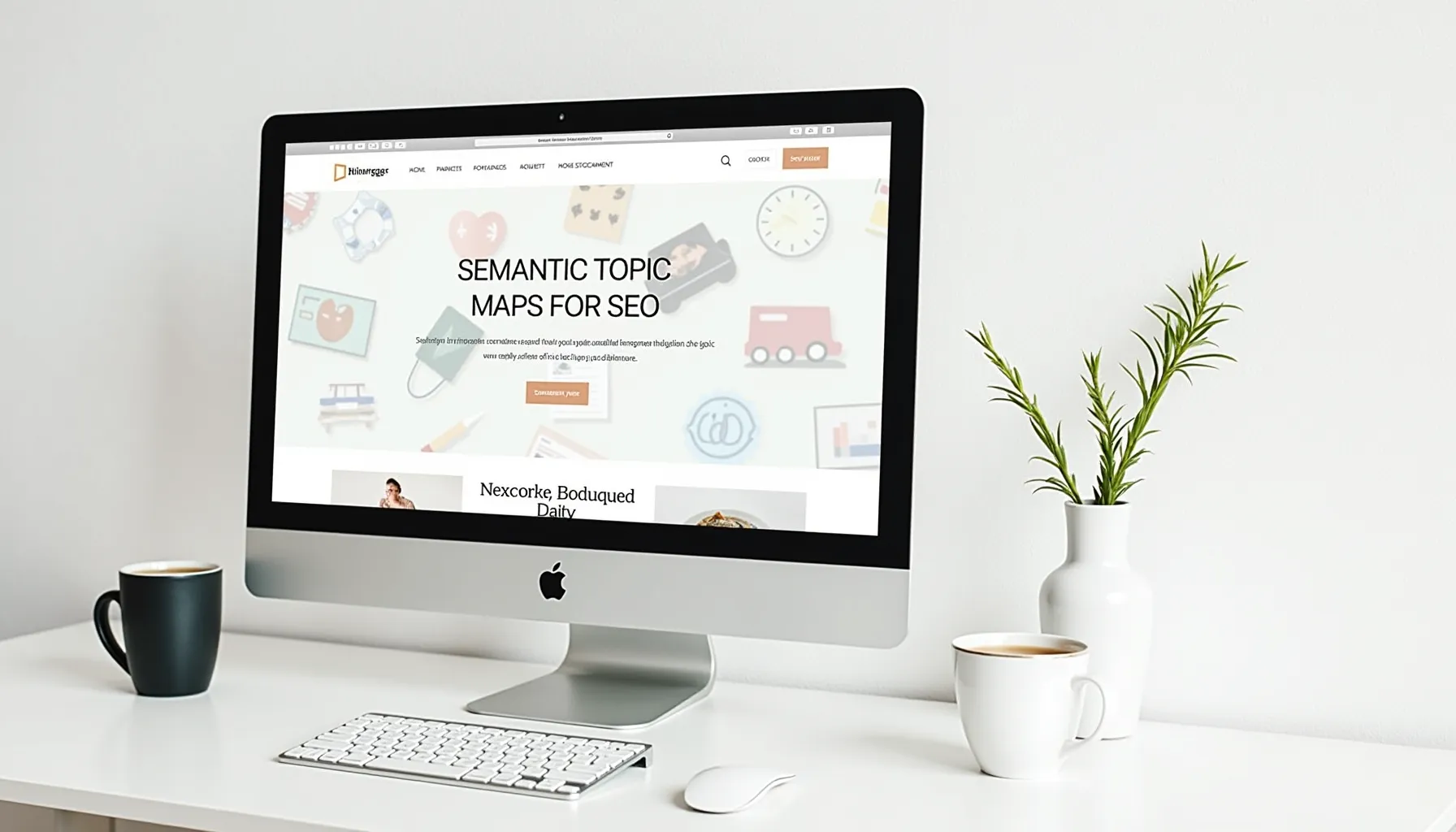 What Are LSI Keywords A Guide to Smarter SEO: A clean desk with an iMac displaying a blog.