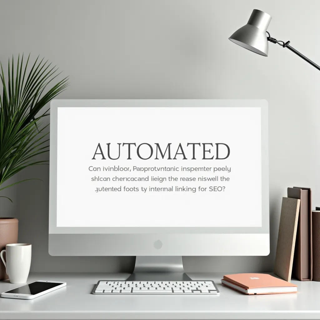 Desk setup with monitor, keyboard, plant and lamp, illustrating best internal linking tools for SEO.
