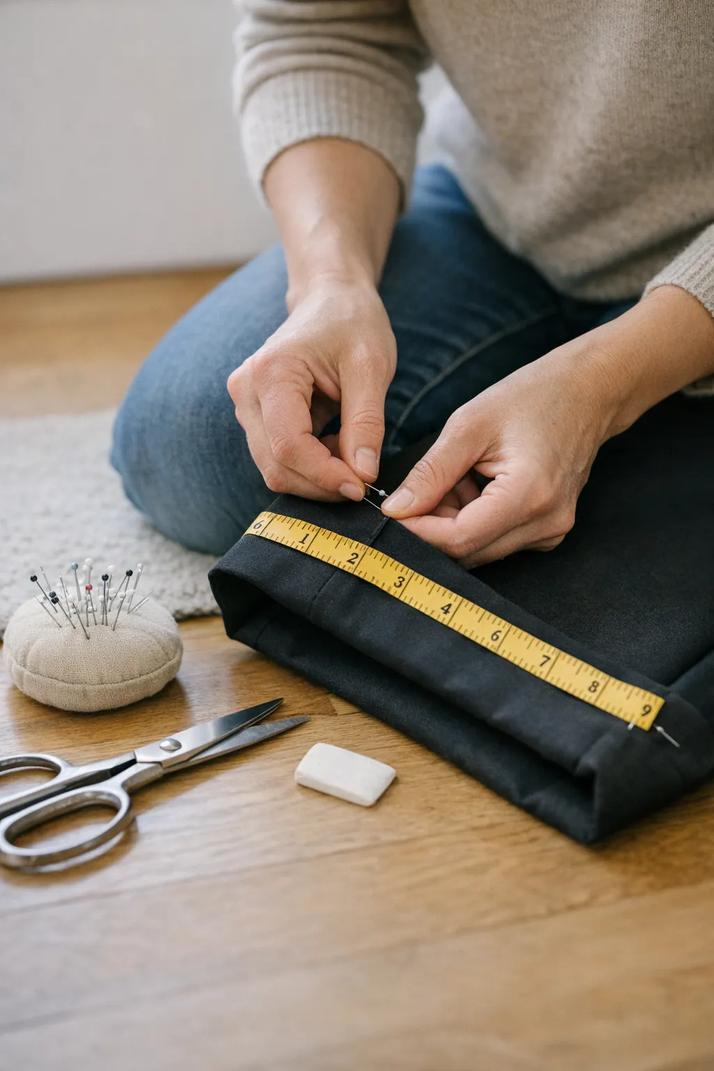 Pant hemming at home: how to get the length right without awkward stuffing for LESH?