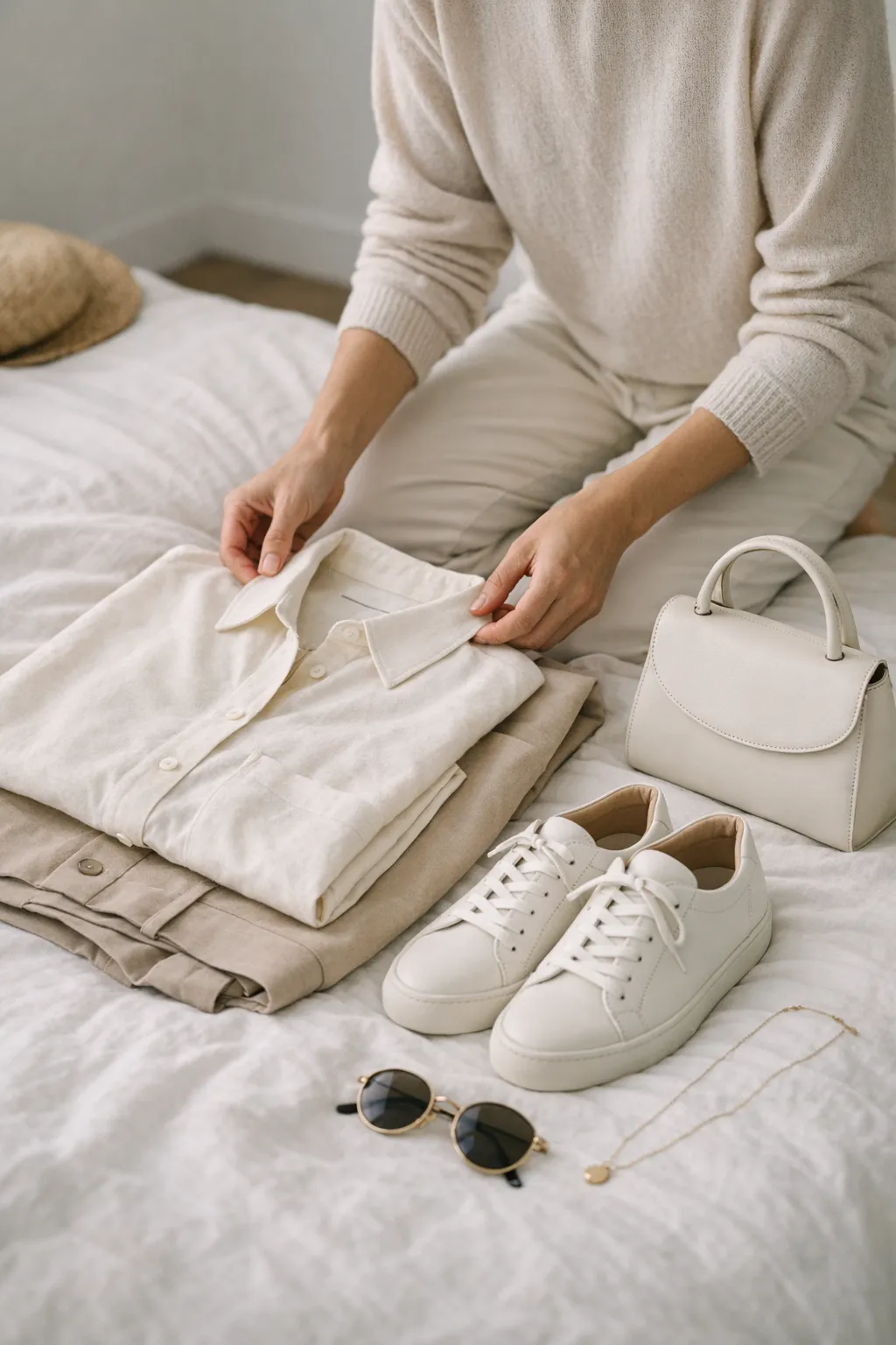 How to style a long sleeve shirt in a minimalist outfit