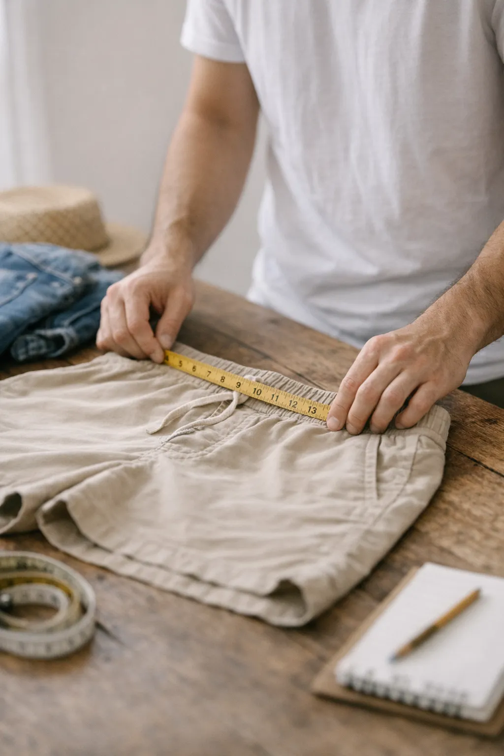 How should LESH men's shorts be sized by waist, thigh, and inseam?